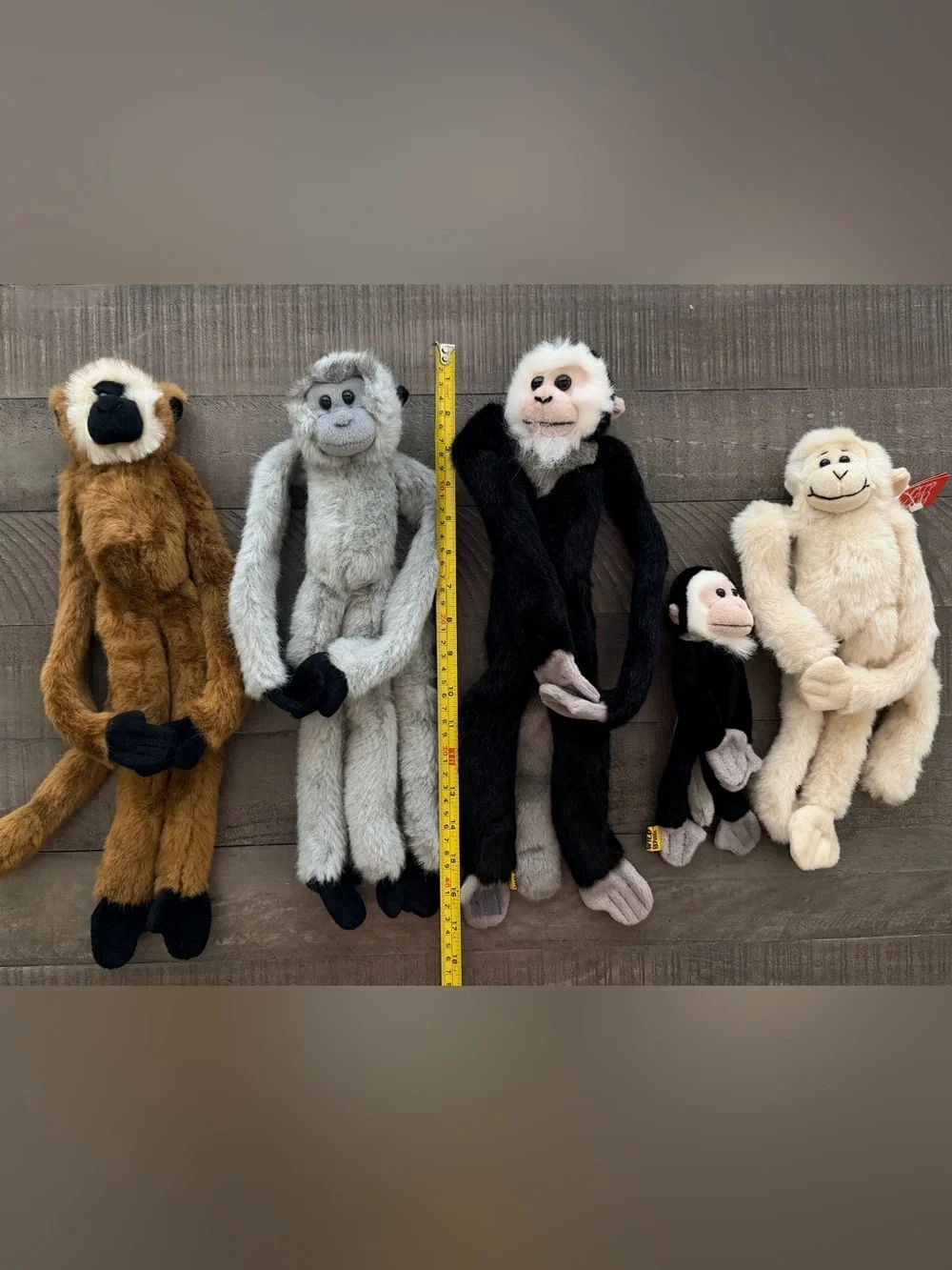 Set of Plush Long-Leg Monkeys - Brown, Gray, Black, Cream
